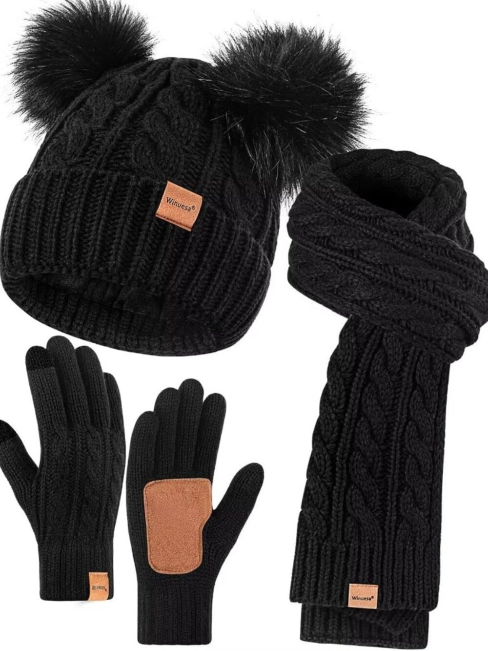 Cozy Winter Hat Scarf Glove Set for Women - Fleece Beanie, Touchscreen Gloves